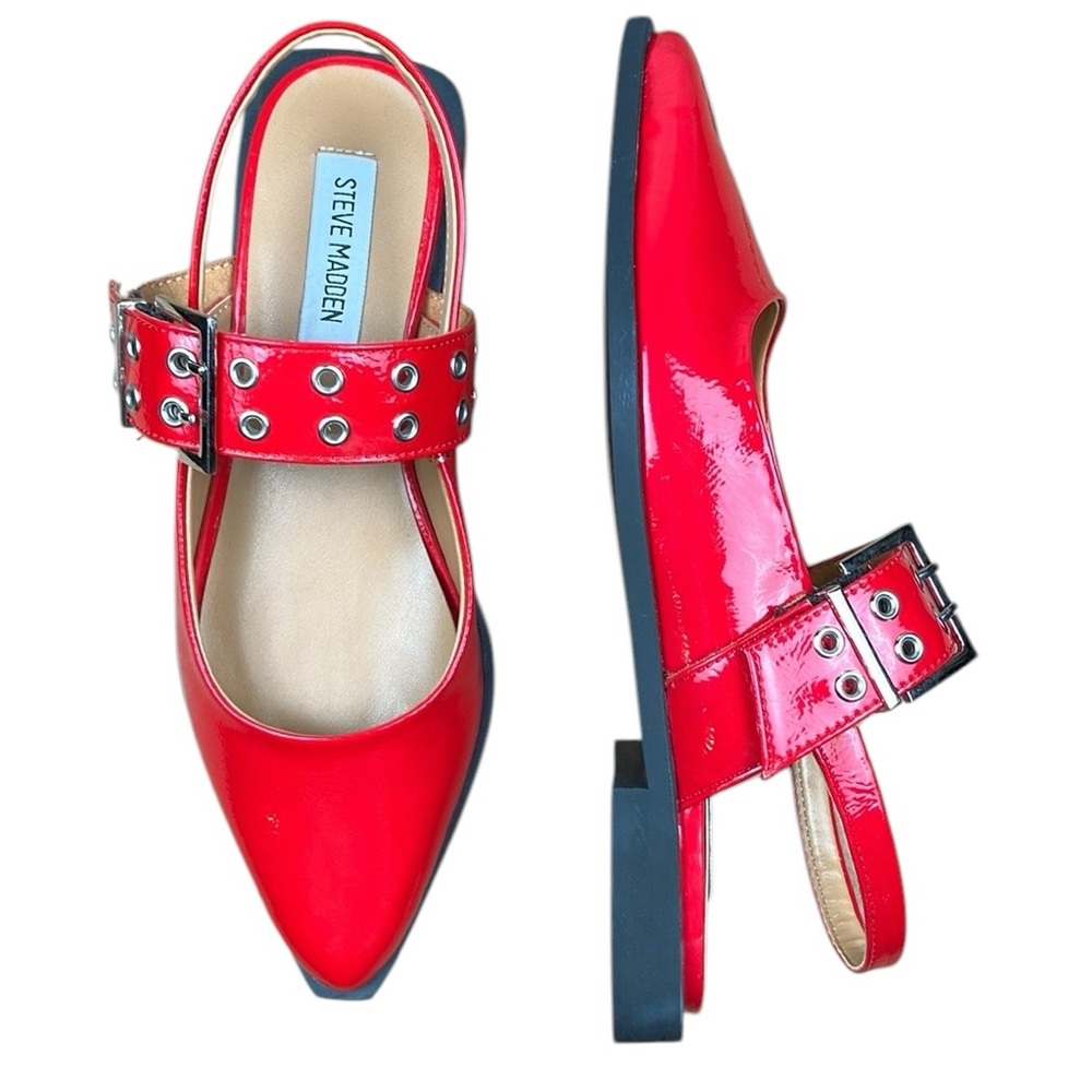 Steve Madden Smokee Red Patent Buckle Slingback Flats NWT
